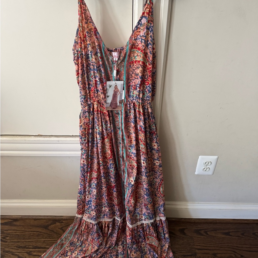 Floral Maxi Dress with V-Neck- Cienna